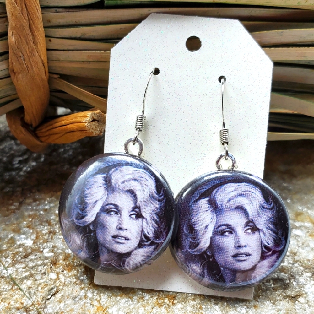 Dolly Parton Earrings Vintage Black & White Dolly Souvenir Fashion Costume NWT